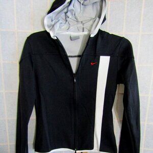 Y2K NIKE Embr Swoosh Thermal Full Zip Hoodie Jacket Black White L